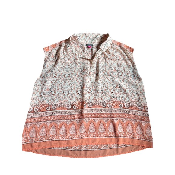 Vince Camuto Women’s Shirt Sleeveless Top Plus 1x Peach White Flowy Collar EUC - Picture 1 of 4